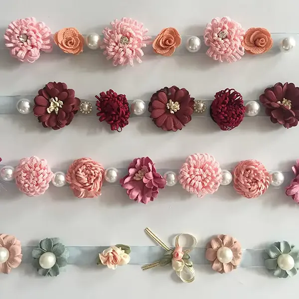 Multicolor Embroidered Lace With 3d Mesh Flowers Ribbon Beaded Tube Barcode Embroidery Lace